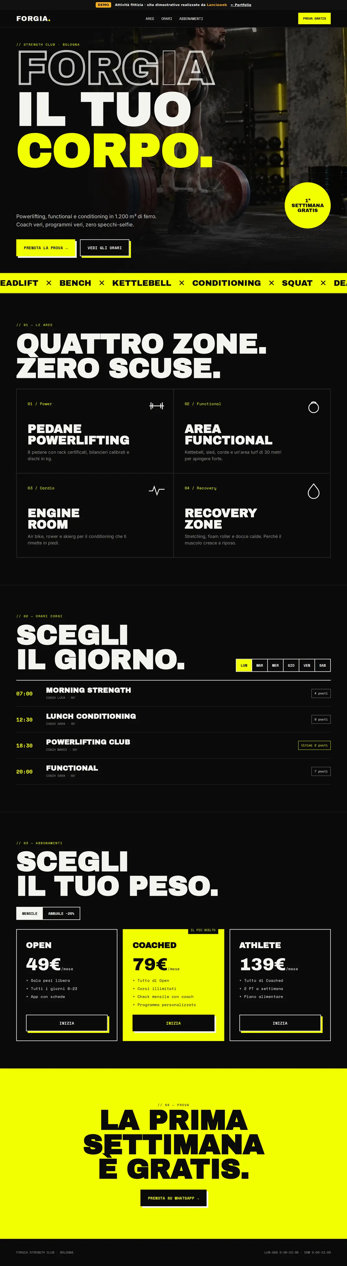Pagina intera del sito demo FORGIA