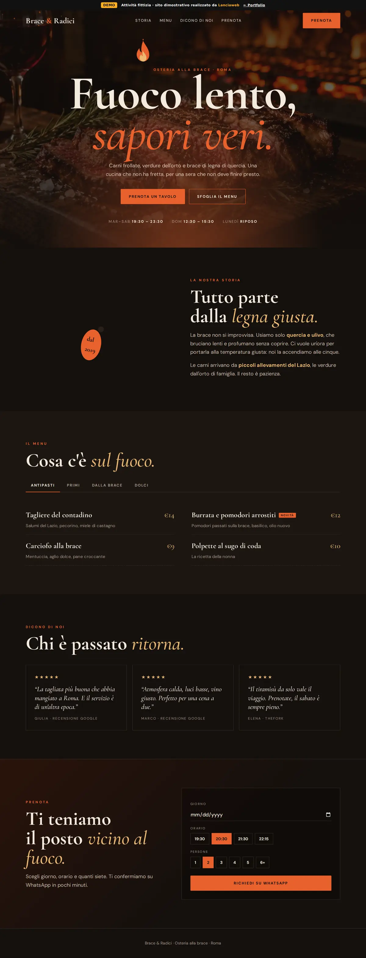 Pagina intera del sito demo Brace & Radici