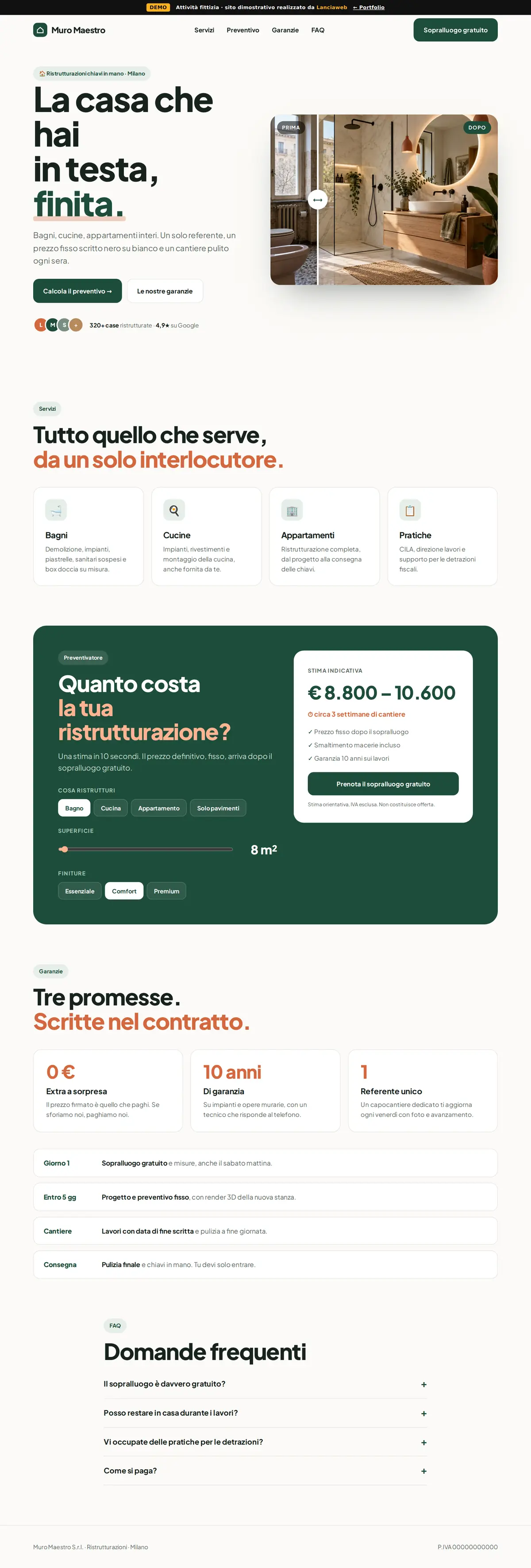 Pagina intera del sito demo Muro Maestro
